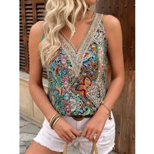 Arben Boutique Kadın Askılı V Yaka Dantelli Süprem Bluz