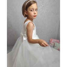 Kız Çocuk Abiye Elbise Ada, Beyaz Bel Incili,tütü Elbise