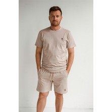 Polo Şortlu Takım Clasic Düz Açık Bej