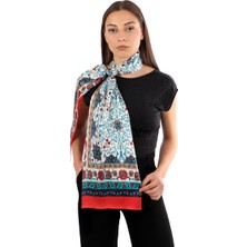 Kırmızı Sarmaşık Desen Dar Ipek Fular