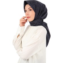 Koyu Lacivert Sanat Desen Twill Ipek Eşarp
