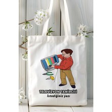 Televizyon Tamircisi Baskılı Bez Omuz Çantası Kişiye Özel Model 3