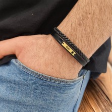 Altın Plakalı 14 Ayar Can Ismine Özel Taç Figürlü Doğal Siyah Derili Hediye BILEKLIK-580ISIM