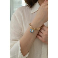 Mavi Kalp Charm Ataç Altın Bileklik