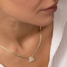 Üçgen Trapez Taş Altın Balık Sırtı Kolye