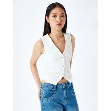 Koton Düğme Detaylı Kolsuz V Yaka Slim Fit Yelek