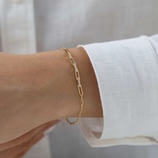 Nisera Minimal Taşlı Ataç Altın Bileklik