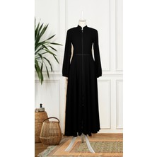 9201 Kol Ucu Lastikli Beli Şerit Detaylı Mevlana Model Ferace Qys 9201 Ferace #23-03#