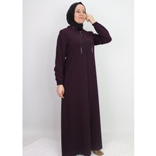 9001YAKASI Zincir Detaylı Hakim Yaka Fermuarlı Krep Kumaş Ferace Qys 9001 Ferace #22-09#