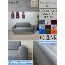 Süet Detaylı Angora Kumaş Çift Kişilik Komple Giydirme 2'li Kanepe, Bohem, Vb Model Koltuk Kılıfı