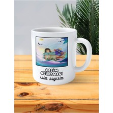 Resim Öğretmeni Baskılı Kupa Bardak Isimli Kişiye Özel Kuş Deniz Gökyüzü