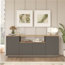 Aven Konsol 180CM 4 Kapaklı Raflı Çam-Antrasit AVE15-AA