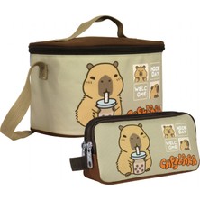 Capybara Erkek Isı Yalıtımlı Beslenme Çantası ve Kalem Çantası Seti - Kahverengi/bej - SETCPB5201