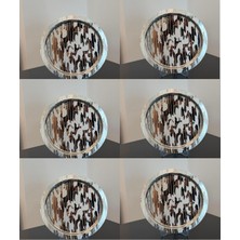 Paslanmaz Çelik 6'lı Yuvarlak Lüx Desenli Gümüş Sunum Servis Tepsisi