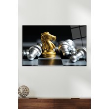 Altın Satranç Takım Yatay Cam Tablo, Modern Ev Ofis Dekoru, Hediyelik Duvar Dekorasyonu Kırılmaz Cam