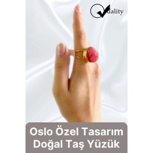 Özel Üretim Altın Pirinç Kaplama Vintage Görünümlü Şık Tasarımlı Ayarlanabilir Doğal Taş Kadın Yüzük
