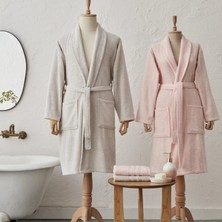 Karaca Home Carli %100 Pamuk 4 Parça Bornoz/Baş Havlusu Aile Banyo Seti Pudra Gri