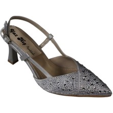 Yazkış Kadın Siyah Laci Ten Gümüş Sivri Burun Üstü Taşlı 8cm Kadeh Topuk Abiye Ayakkabı