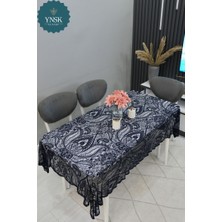 YNSK Fransız Çiçek Desenli Dantel Güpür Masa Örtüsü – Vintage Şık Salon & Yemek Masası Örtüsü | Çeyizlik Dekoratif Masa Örtüsü