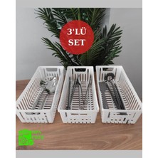 3'lü Beyaz Kaşıklık Seti, Mutfak Düzenleyici, Çekmece ve Dolap Için Organizer