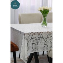 YNSK Fransız Çiçek Desenli Dantel Güpür Masa Örtüsü – Vintage Şık Salon & Yemek Masası Örtüsü | Çeyizlik Dekoratif Masa Örtüsü