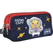 Capybara Erkek Çocuk Iki Bölmeli Astronot Kalem Çantası - Lacivert - Kırmızı - 5229