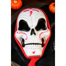 Beysüs Cadılar Bayramı Halloween Maske Iskelet Tüllü Kırmızı Beyaz