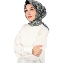 Lacivert Sanat Desen Twill Ipek Eşarp