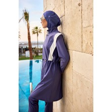 Indigo Tam Kapalı Mayo – Hakim Yakalı, Stoperli Su Itici Kumaş M2526-2