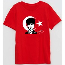 Atatürk Ve Bayrak Baskılı imzalı 29 Ekim cumhuriyet bayramı Pamuklu Yumuşak KIRMIZI T-shirt