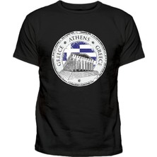 Greece Athens Atina Logolu Ἀκρόπολις Baskılı Pamuklu Tshirt