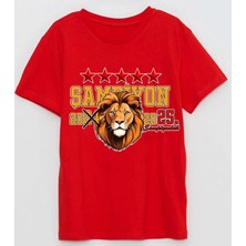 24 Bitti 25. Şampiyonluk 5 Yıldız Aslan Baskılı Pamuklu Çocuk Tişört