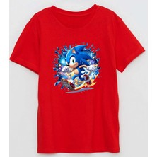 Super Sonic Koşan Şekilde Karakterl Baskılı Çocuk Pamuklu Tişört