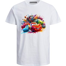 Şimşek Mcqueen ve Arabaları Baskılı Çocuk Pamuklu Kısa Kollu Tişört