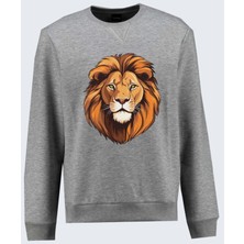 Aslan Baskılı Pamuklu Erkek Sweatshirt