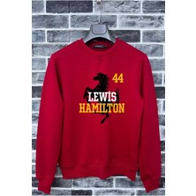 Scuderia Bisiklet Yaka Ham Lewis Baskılı Kırmızı Bisiklet Yaka