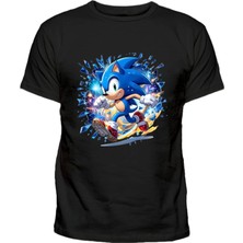 Super Sonic Koşan Şekilde Karakterl Baskılı Çocuk Pamuklu Tişört