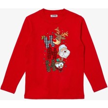 Efendioğlu Design Uzun Kollu Hohoho Baskılı Kırmızı Pamuklu Tişört Erkek Çocuk İçin Günlük Kullanım 14 Yaş