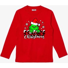 Uzun Kollu Merry Christmas Grinch Baskılı Grinchmas Baskılı Yenil Yıl Çocuk Pamuklu Tişört