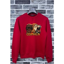 Kapüşonsuz Aslan Osmhn Baskılı Pamuklu Şardonsuz Sweatshirt
