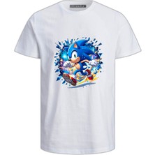 Super Sonic Koşan Şekilde Karakterl Baskılı Çocuk Pamuklu Tişört