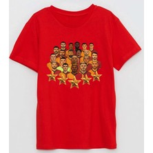 Illustrasyon 5 Yıldız Çizim Baskılı Sarı Kırmızı Şampiyon Ekip Pamuklu Efendioğlu Design T-Shirt