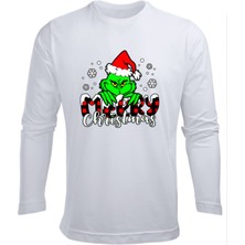 Uzun Kollu Merry Christmas Grinch Baskılı Grinchmas Baskılı Yenil Yıl Çocuk Pamuklu Tişört