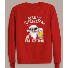 Drunk Merry Christmas Baskılı Erkek Yeniyıl Sweatshirt