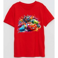 Şimşek Mcqueen ve Arabaları Baskılı Çocuk Pamuklu Kısa Kollu Tişört