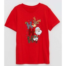 Efendioğlu Design Hohoho Baskılı Yıl Çocuk Tişört Kısa Kollu Erkek Çocuk Pamuklu Kırmızı Regular Kalıp