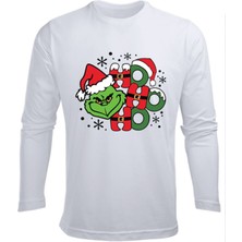 Uzun Kollu Ho Ho Ho Grinch Baskılı Christmas Baskılı Yenil Yıl Çocuk Pamuklu Tişört