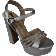 Yazkış Kadın Siyah 14CM Kalın Topuk 4cm Pltform Üzeri Taşlı Fantazi Ayakkabı