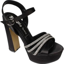 Yazkış Kadın Siyah 14CM Kalın Topuk 4cm Pltform Üzeri Taşlı Fantazi Ayakkabı