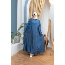 6657-BÜZGÜLÜ Sallaş Elbise Koyu Mavi